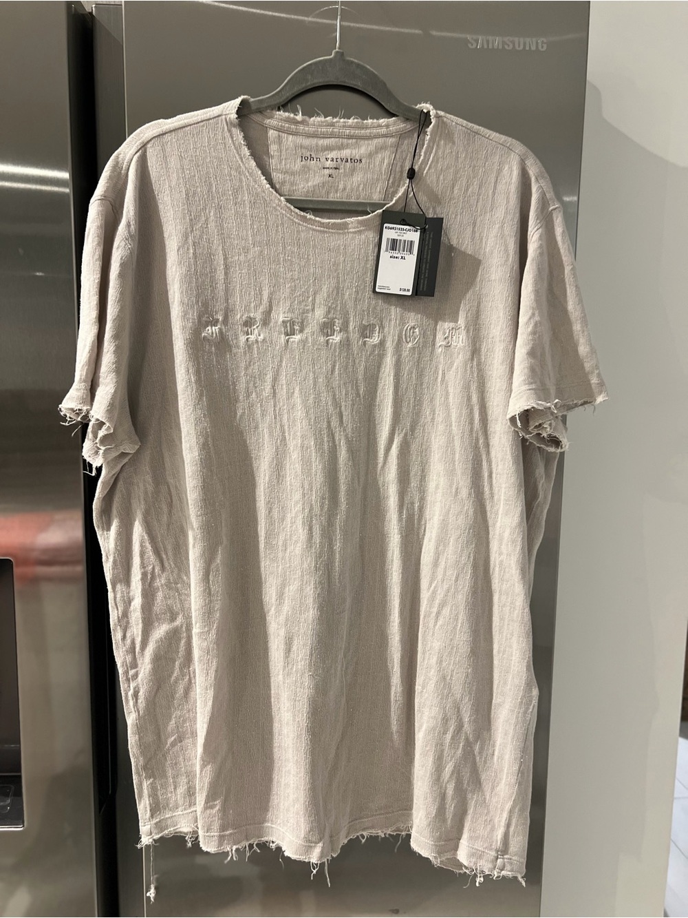 John Varvatos "Freedom" Embroidered Tee in Salt, NWT sz XL